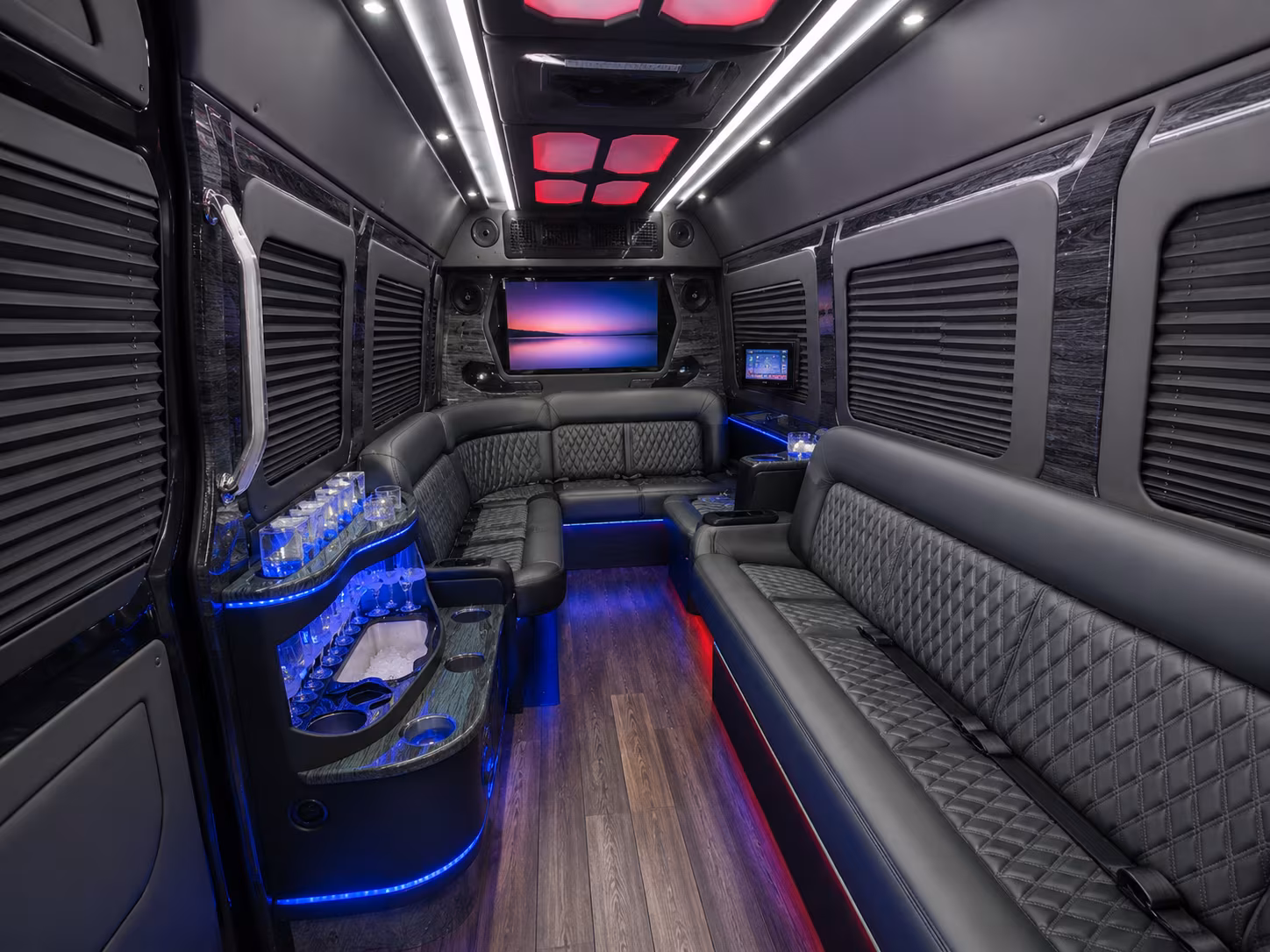 columbia 20 passenger party bus interior